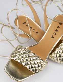 Sandalo tacco 5 cm oro pelle