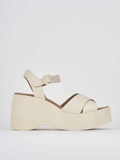 Sandalo zeppa 8 cm bianco pelle