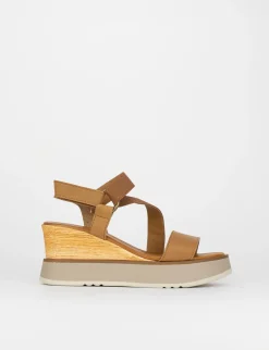 Sandalo zeppa 3 cm marrone pelle