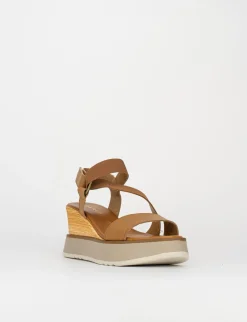 Sandalo zeppa 3 cm marrone pelle