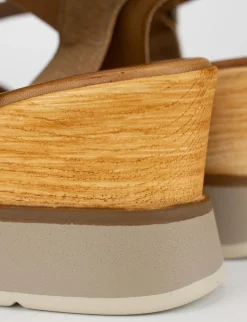 Sandalo zeppa 3 cm marrone pelle