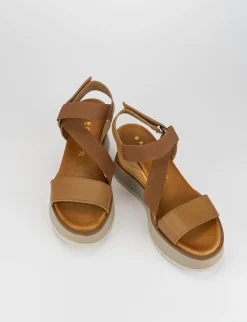 Sandalo zeppa 3 cm marrone pelle