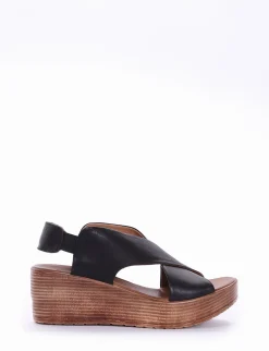 sandalo zeppa 6 cm nero