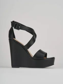 Sandalo zeppa 13 cm nero pelle