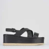 Sandalo zeppa 5 cm nero pelle