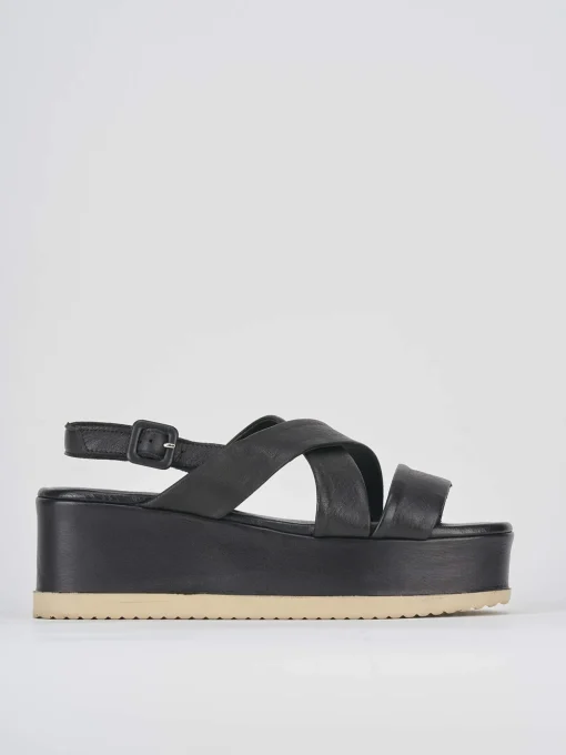 Sandalo zeppa 5 cm nero pelle