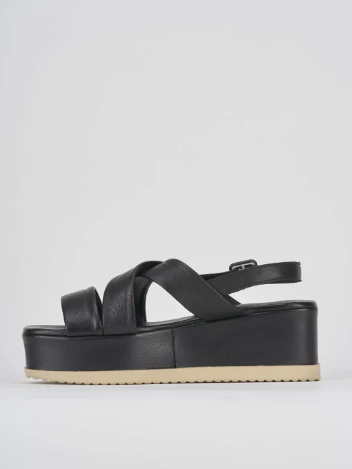 Sandalo zeppa 5 cm nero pelle