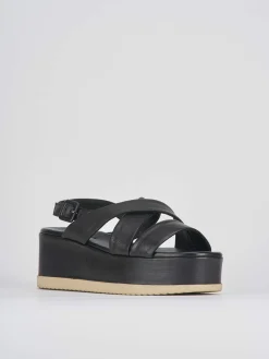 Sandalo zeppa 5 cm nero pelle