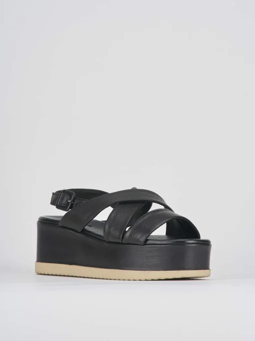 Sandalo zeppa 5 cm nero pelle