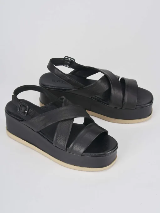 Sandalo zeppa 5 cm nero pelle