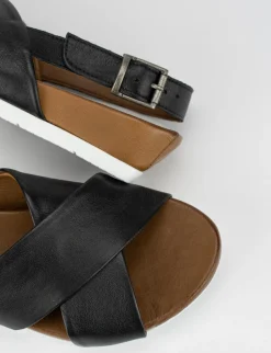 Sandalo zeppa 3 cm nero pelle
