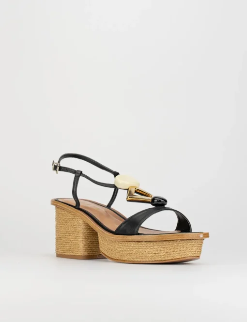 Sandalo zeppa 4cm nero pelle