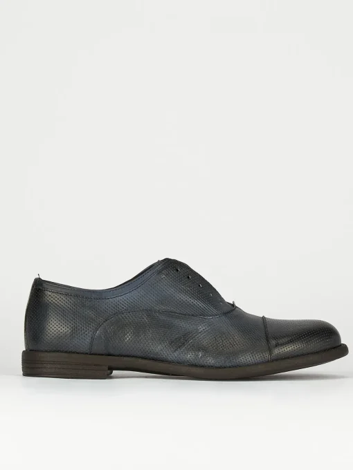Scarpa no lace tacco 2 cm blu pelle