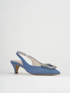 Slingaback decolte' tacco 5cm jeans pelle