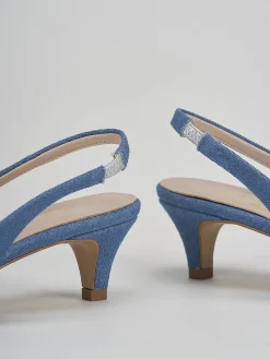 Slingaback decolte' tacco 5cm jeans pelle