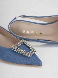 Slingaback decolte' tacco 5cm jeans pelle
