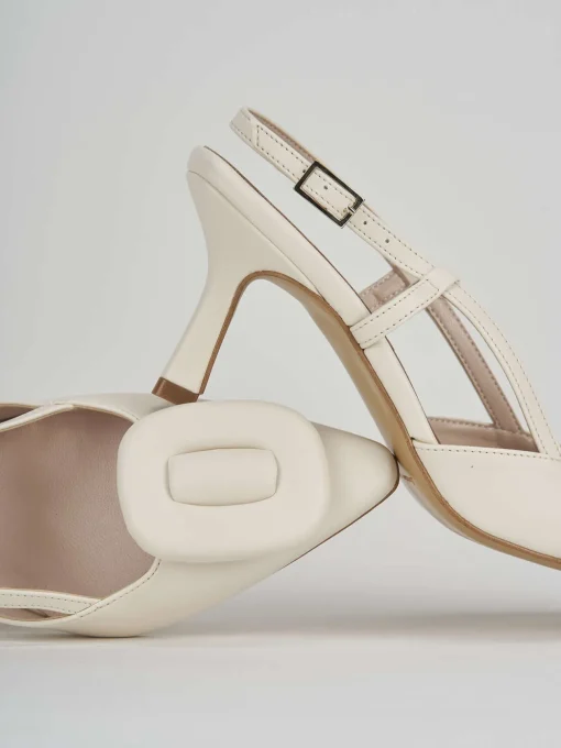 Slingback decolte tacco 5 cm bianco pelle