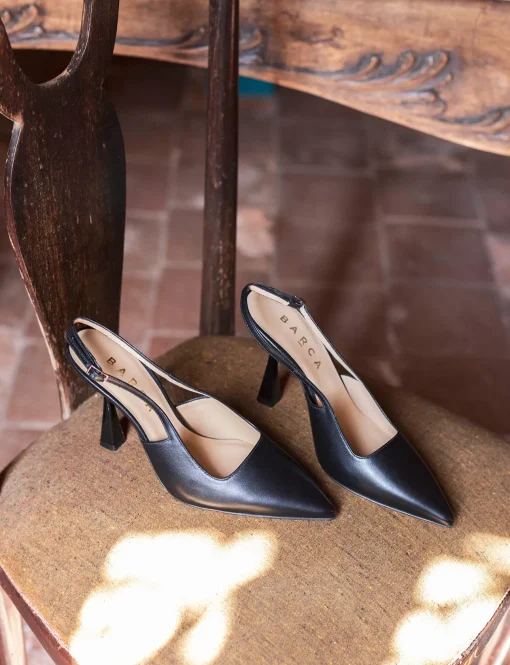 Slingback decolte tacco 8 nero pelle
