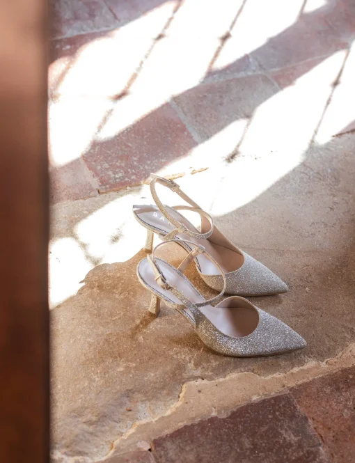 Slingback decolte' tacco 7 cm oro glitter