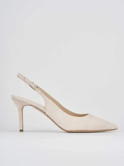 Slingback decoltè tacco 7 cm beige camoscio