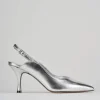 Slingback decoltè tacco 7 cm argento laminato