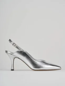 Slingback decoltè tacco 7 cm argento laminato