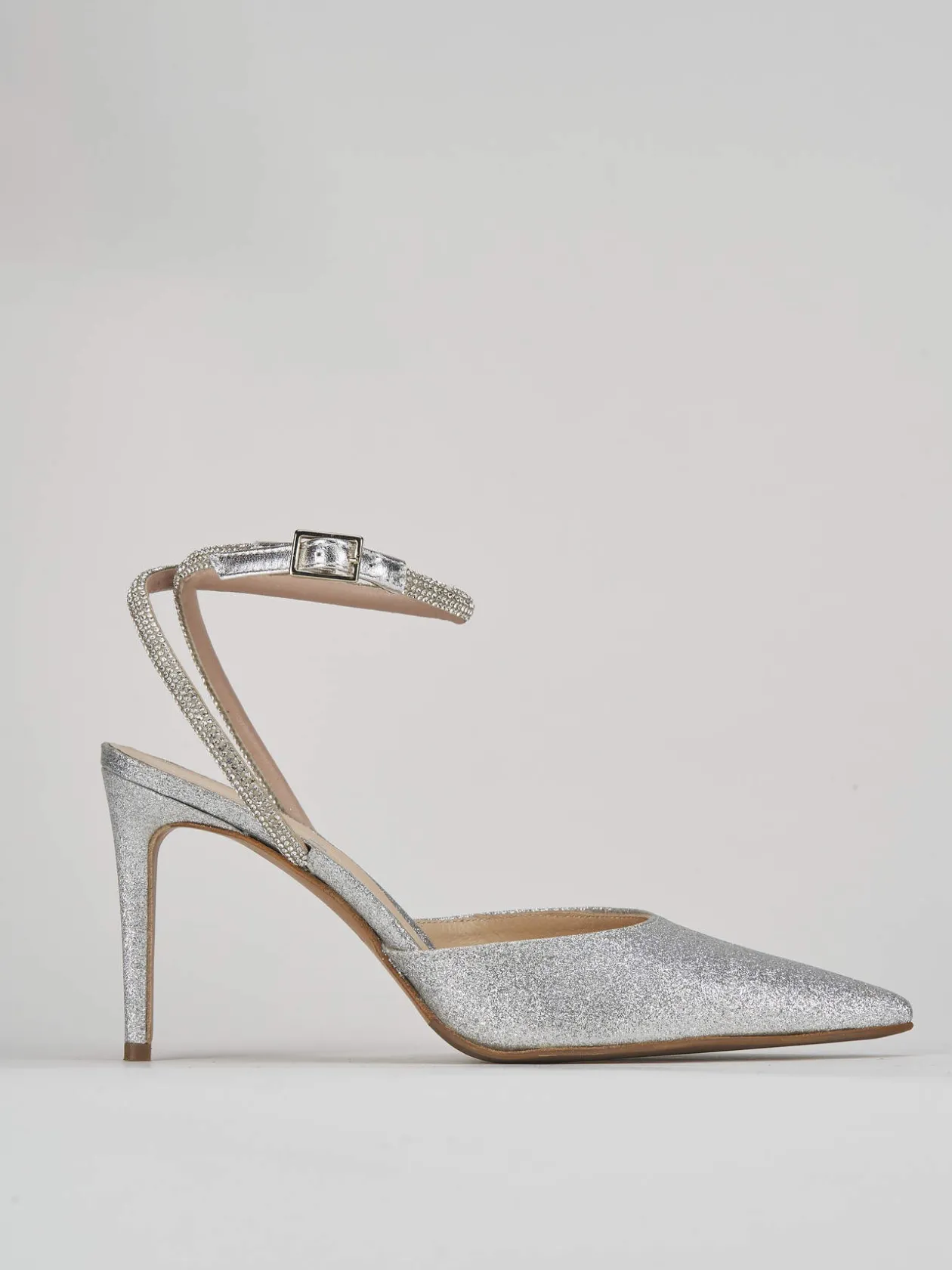 Slingback decoltè tacco 8 cm argento glitter