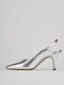 Slingback decoltè tacco 7 cm argento laminato