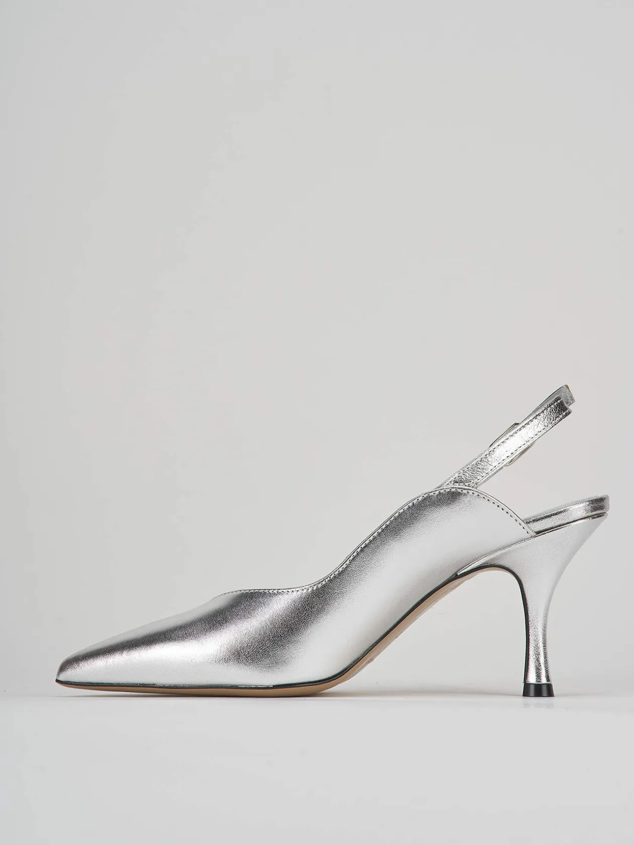 Slingback decoltè tacco 7 cm argento laminato