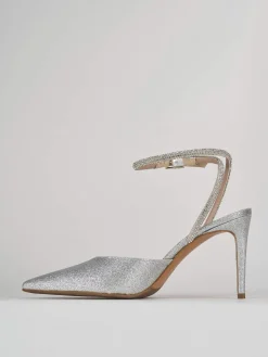 Slingback decoltè tacco 8 cm argento glitter