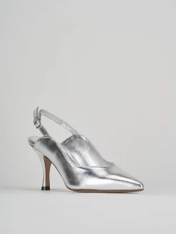 Slingback decoltè tacco 7 cm argento laminato