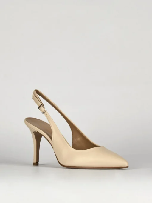 Slingback decoltè tacco 8 cm beige pelle