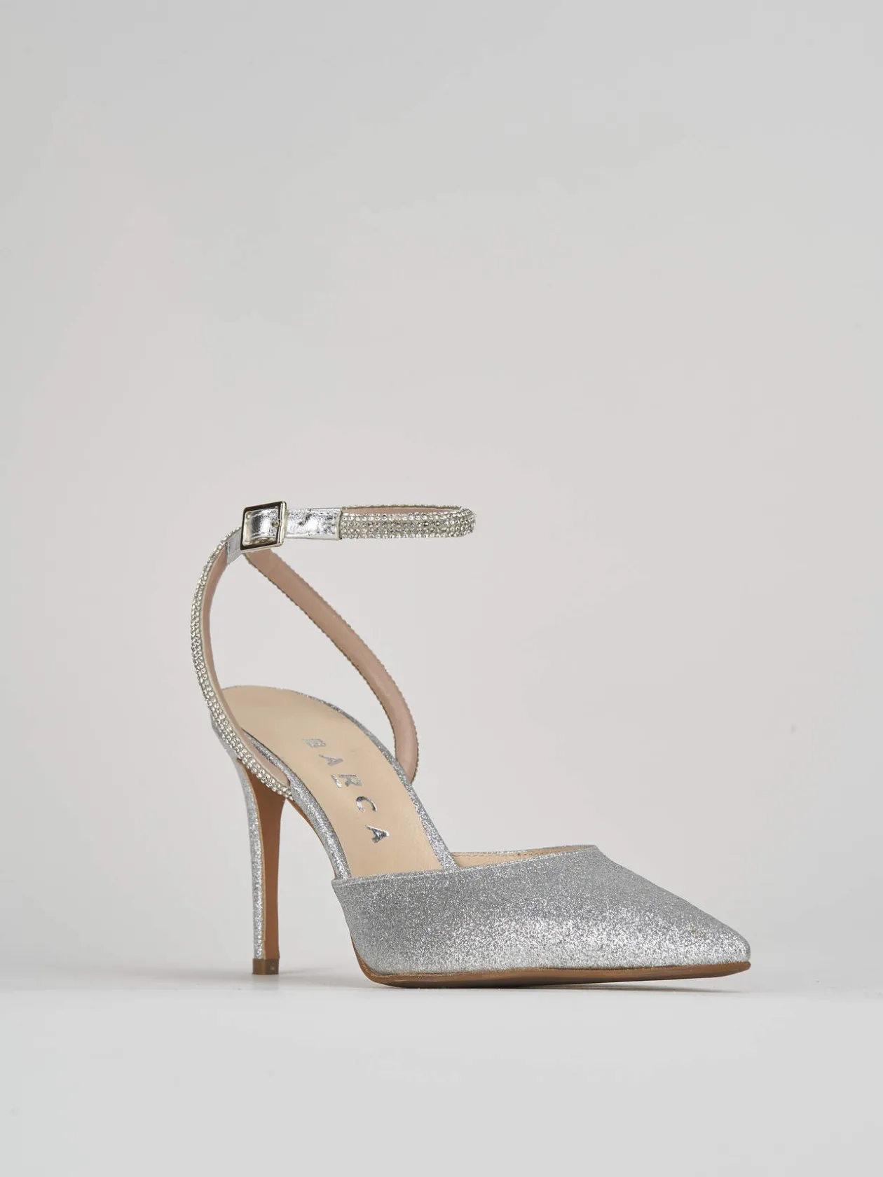 Slingback decoltè tacco 8 cm argento glitter