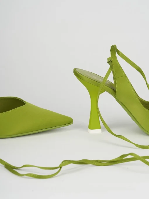 Slingback decoltè tacco 9 cm verde raso