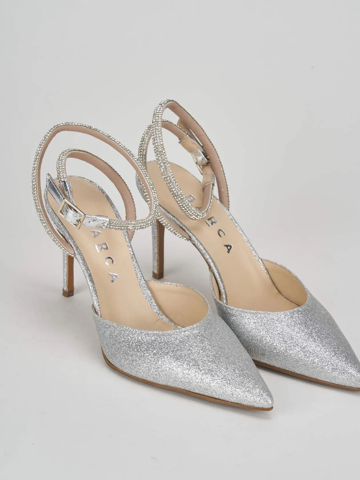 Slingback decoltè tacco 8 cm argento glitter