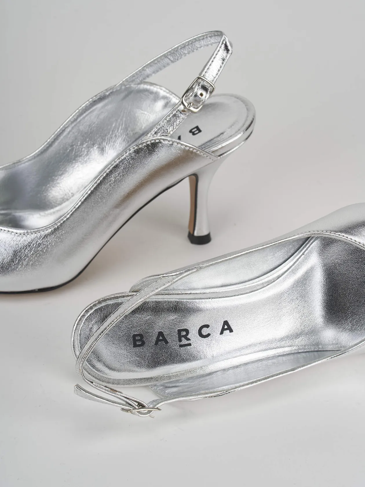 Slingback decoltè tacco 7 cm argento laminato