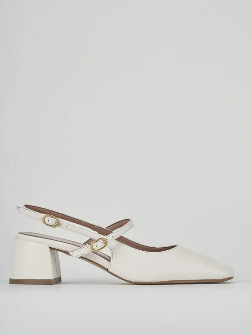 Slingback tacco 5 cm bianco pelle