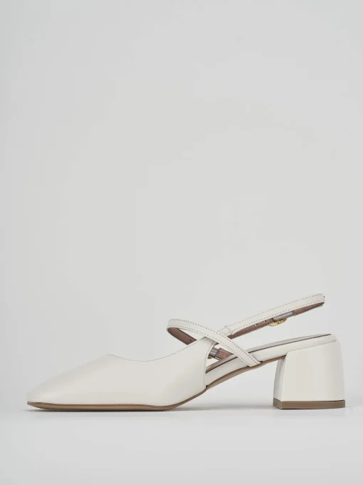 Slingback tacco 5 cm bianco pelle