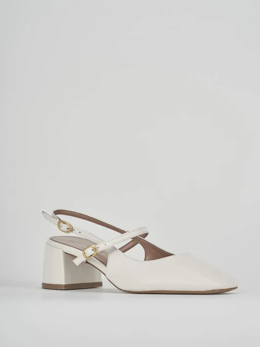 Slingback tacco 5 cm bianco pelle
