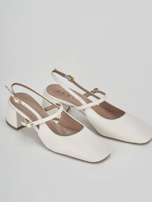 Slingback tacco 5 cm bianco pelle