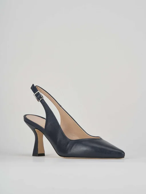 Slingback tacco 7 cm blu pelle