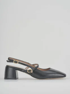 Slingback tacco 5 cm nero pelle