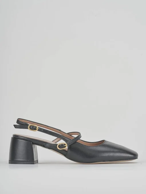 Slingback tacco 5 cm nero pelle