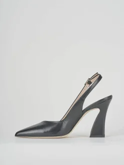 Slingback tacco 9 cm nero pelle