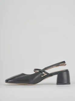 Slingback tacco 5 cm nero pelle
