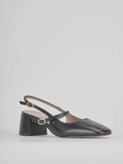 Slingback tacco 5 cm nero pelle
