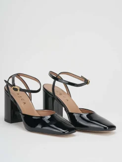 Slingback tacco 8 cm nero vernice