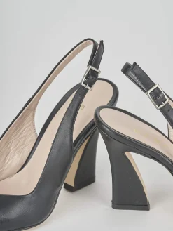 Slingback tacco 9 cm nero pelle