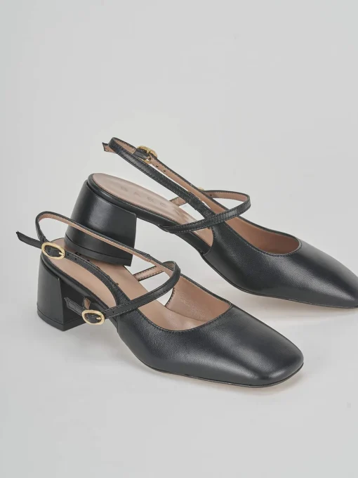Slingback tacco 5 cm nero pelle