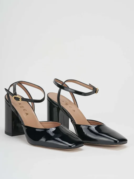 Slingback tacco 8 cm nero vernice